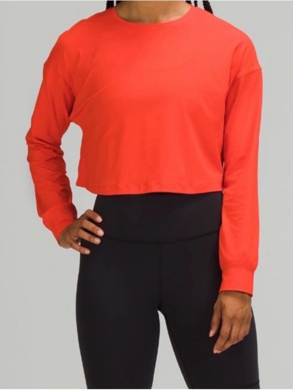 EUC! Lululemon (4) Muscle Love Crop Long-Sleeve Tee Women's Top Red/Orange